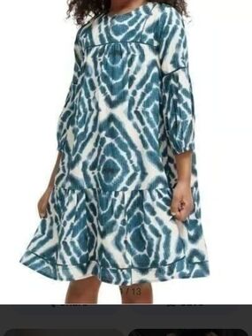 Girls Teal and White Tie-Dye A-Line Dress